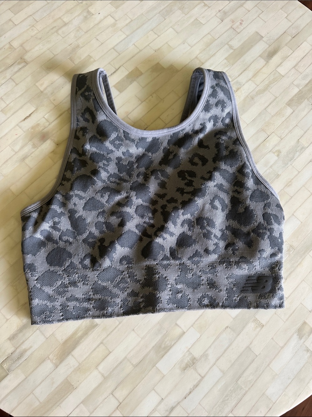 New Balance Gray Leopard-Print Racerback Sports Bra